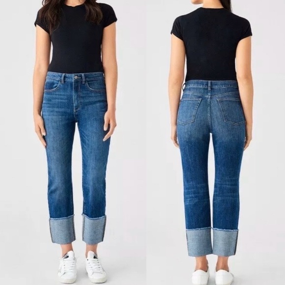 DL1961 Jerry High-Rise Vintage Straight Cuffed Jeans Size 29 Dark Wash - Picture 1 of 8